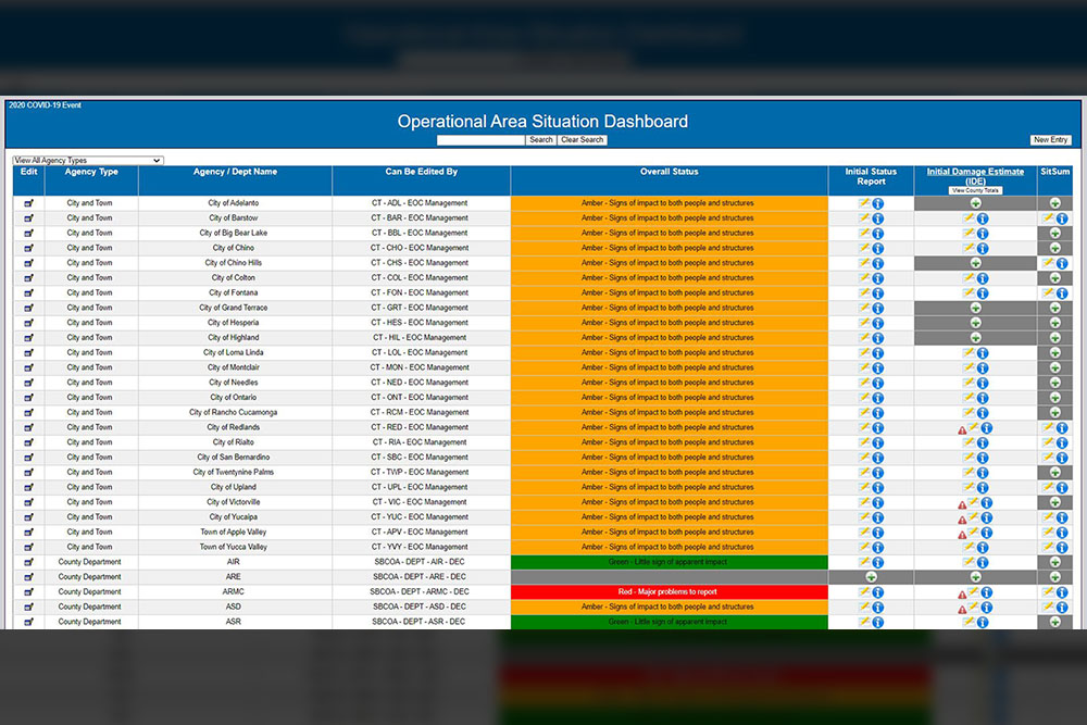 screenshot of WebEOC dashboard