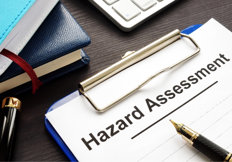 Hazard assessment form with clipboard on a desk