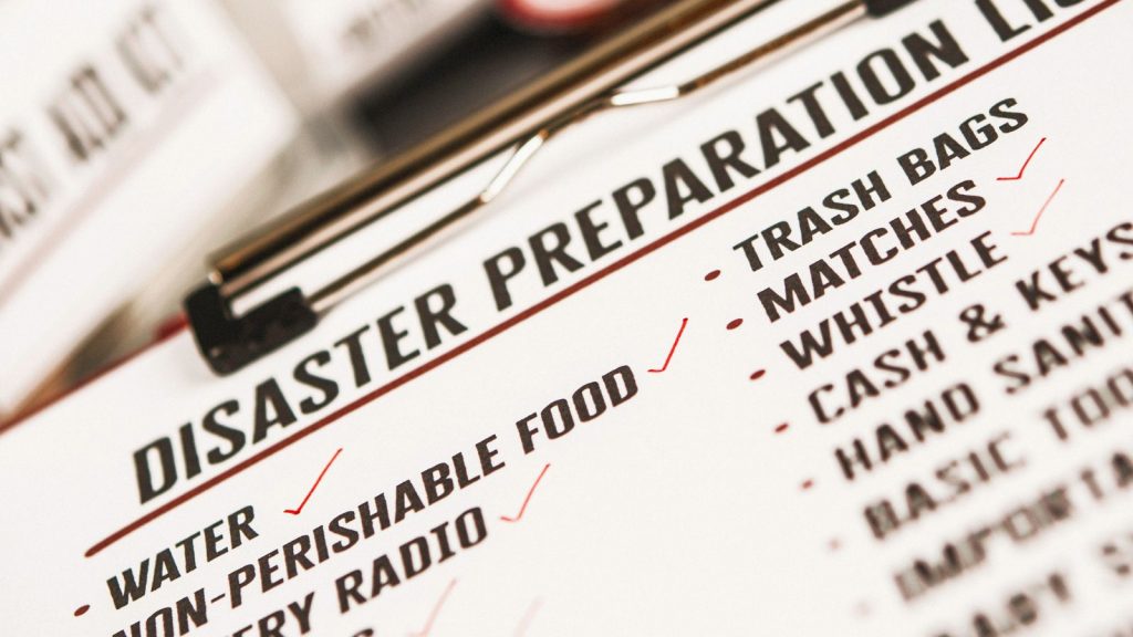 Disaster preparedness list on a clipboard